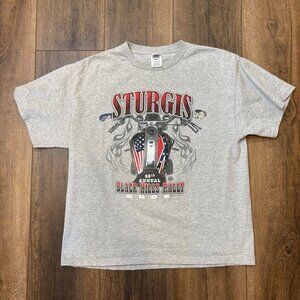 Sturgis 68th Annual Black Hills Rally 2008 T-Shirt XL Gray Motorcycle  Flag